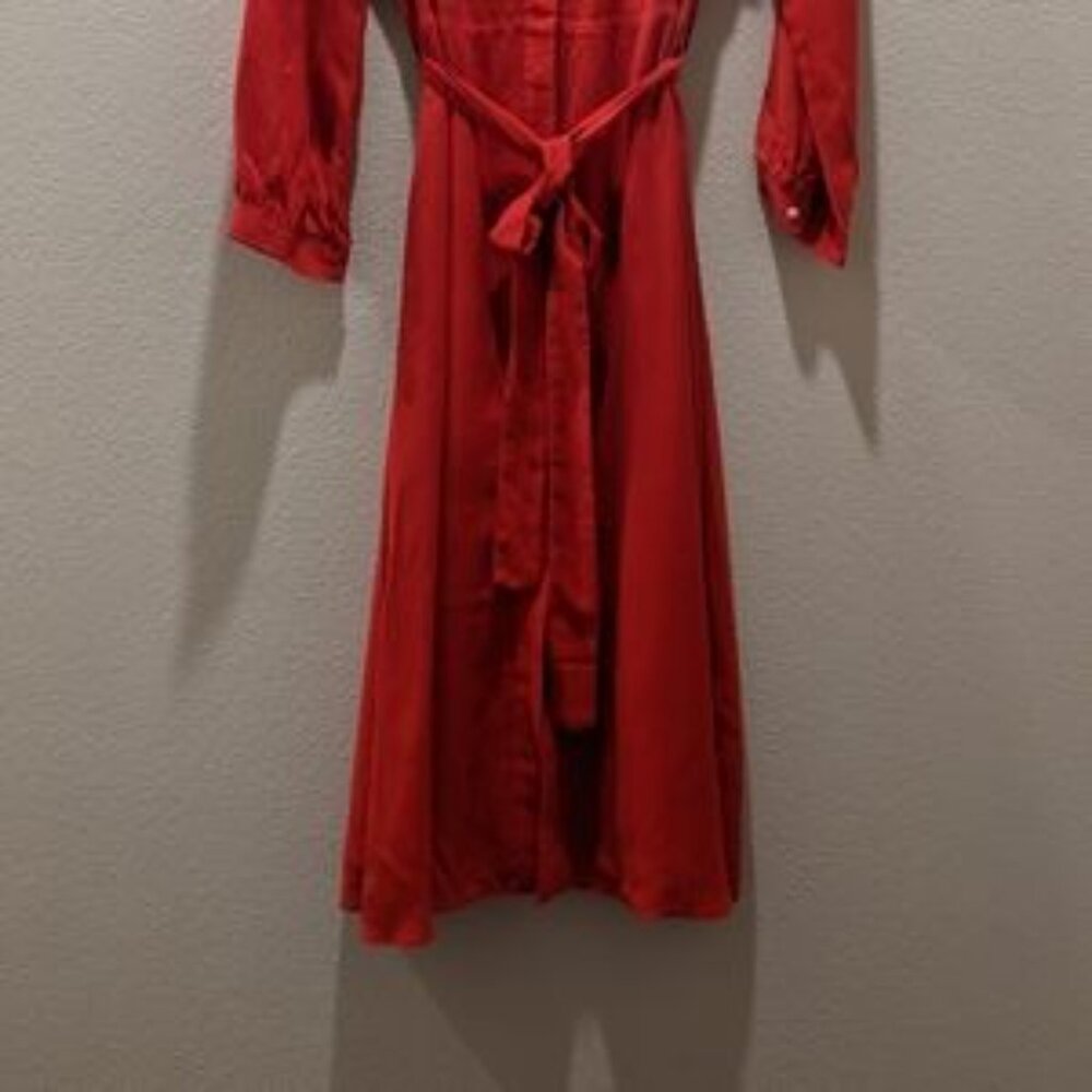NWOT * Everlane * Cupro Midi Dress Long Sleeve Casual Business * Red * Sz 8 - Picture 5 of 8